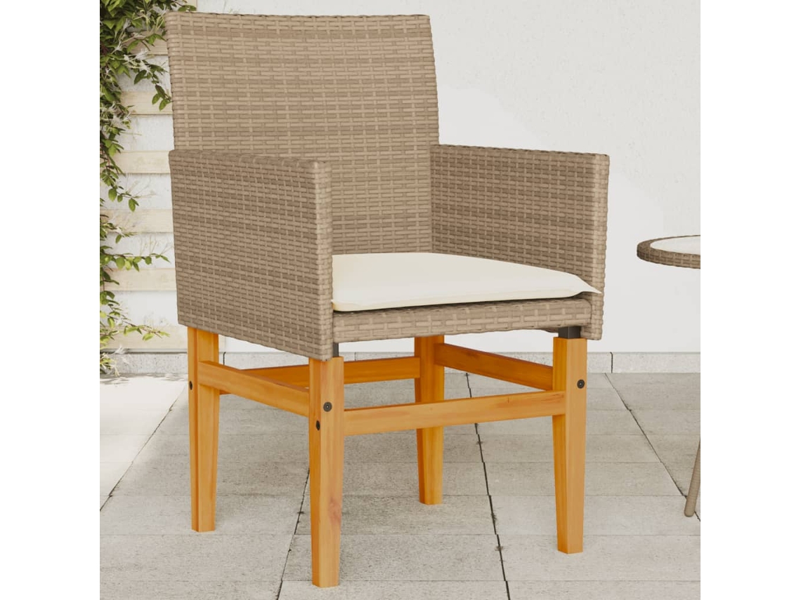 Sillas de jardín DKD Home Decor de 2 piezas con cojines, mimbre/madera beige