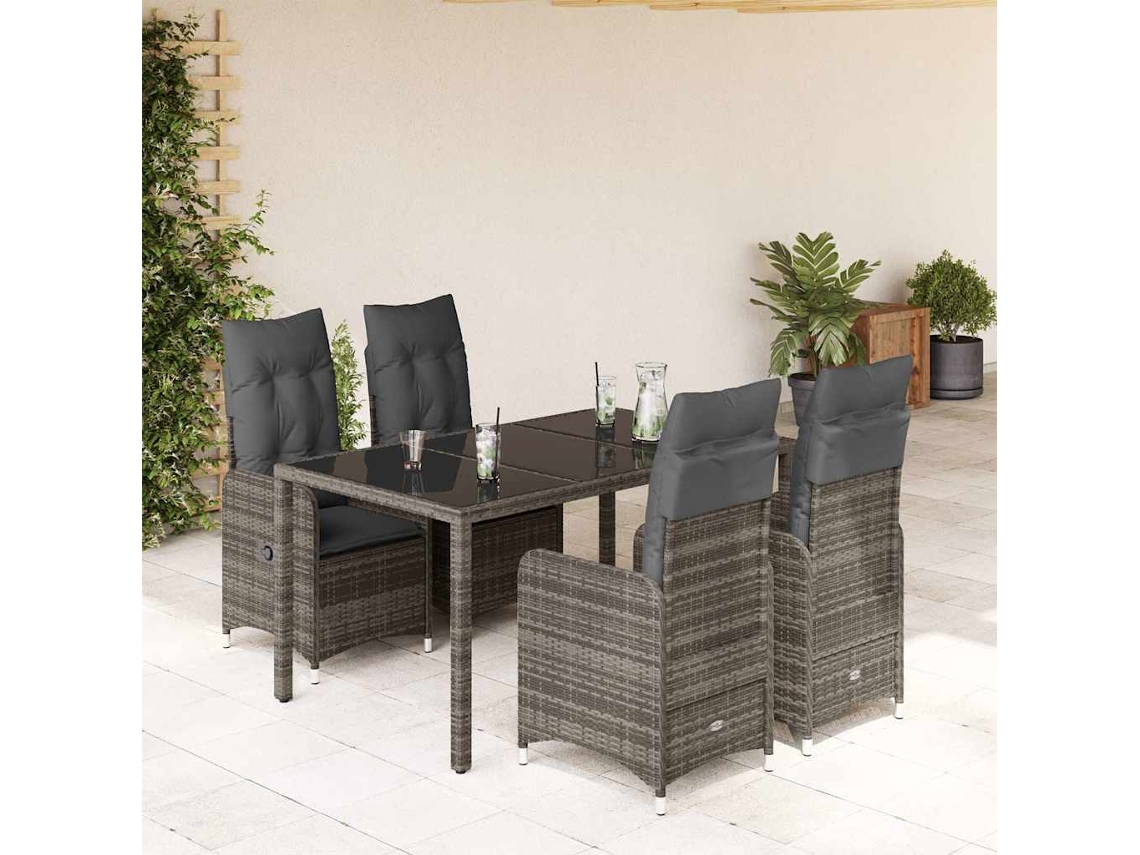 Conjunto de bistró de jardín de 5 piezas DKD Home Decor con cojines de mimbre gris