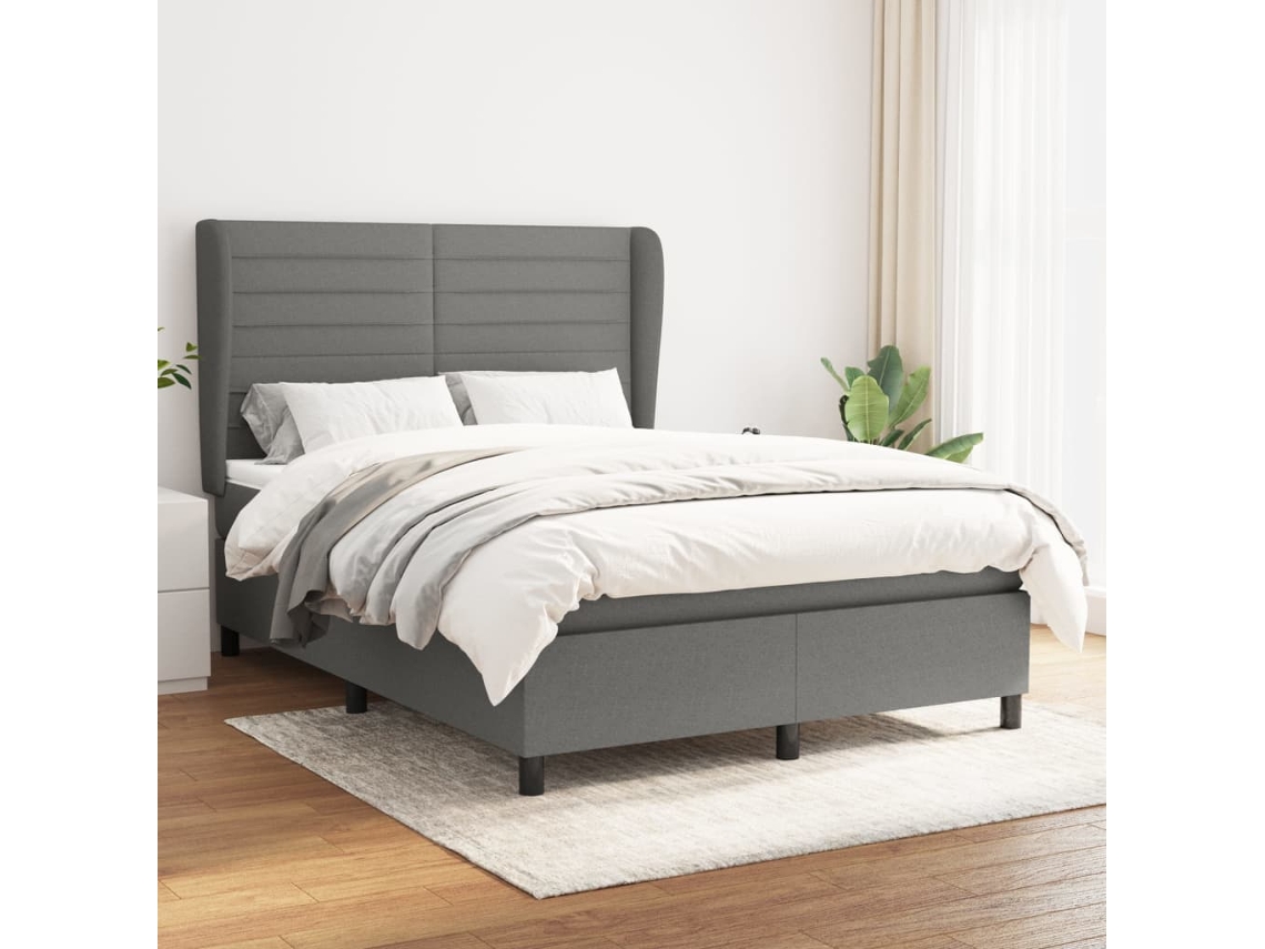 Cama Box Spring Con Colchón Tela Gris Oscuro 140x200 Cm