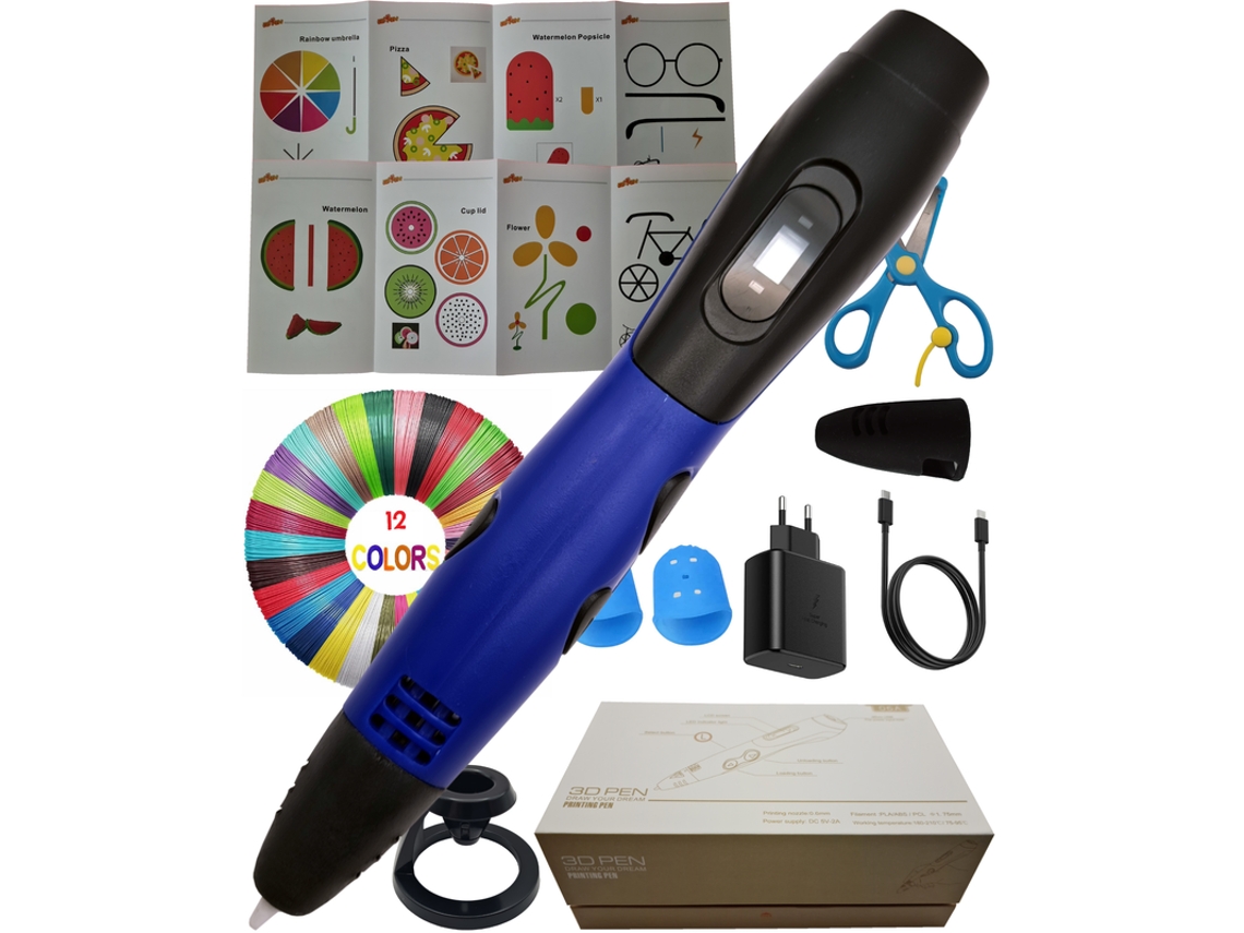 Bolígrafo 3D Caelluma® para niños con filamento PLA, kit creativo con 12 colores y accesorios, modelo ligero 2025, color azul oscuro
