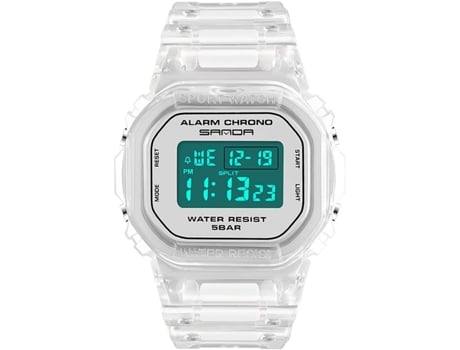 VEANXIN Relojes Reloj de pulsera impermeable con alarma y correa de resina transparente-Blanco