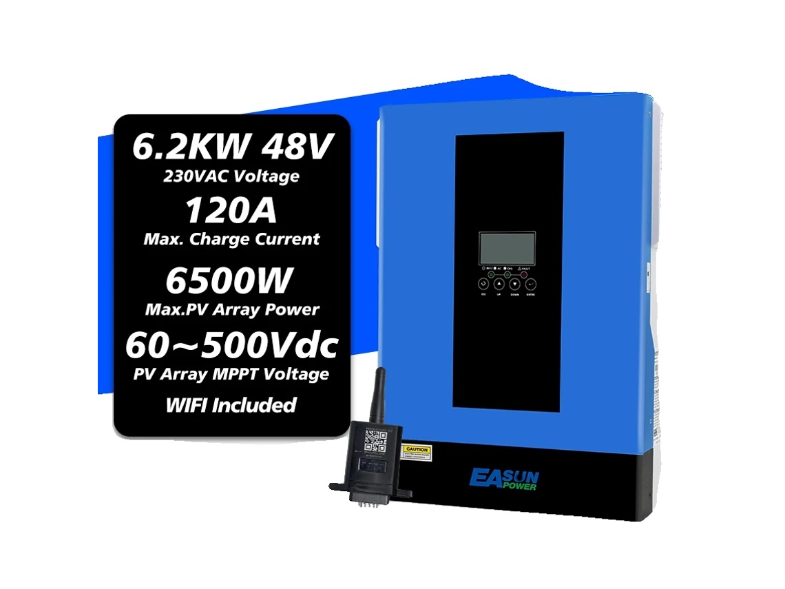 Inversor solar híbrido de onda sinusoidal pura con carga MPPT, 6,2 kW, 48 V, wifi, OEM