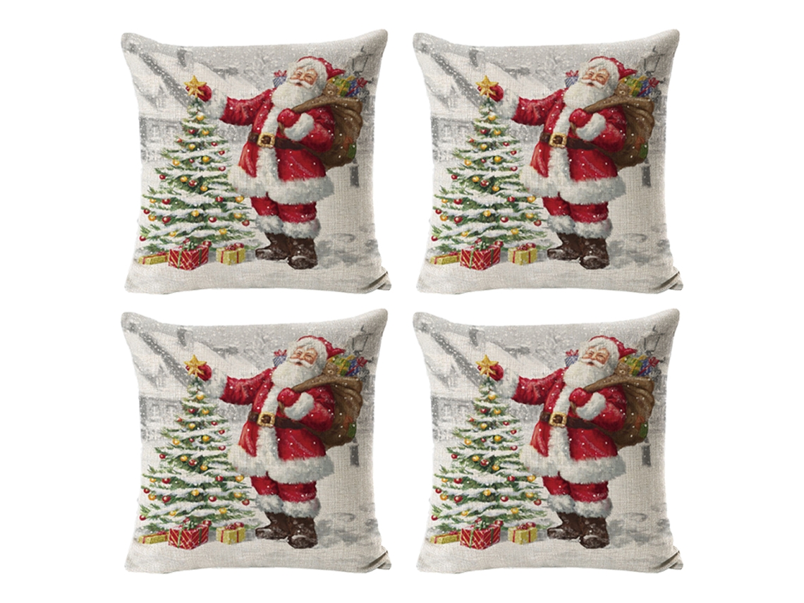 4 fundas de cojines navideños de lino, árbol de Navidad, muñeco de nieve, decoración navideña TRUYUETY