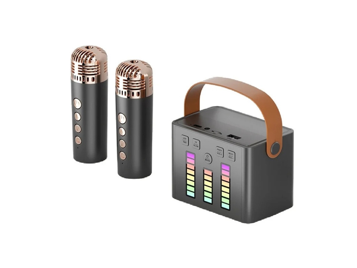 Mini máquina de karaoke portátil con altavoz Bluetooth de alta potencia y micrófono dual con luz ambiental LED Yizhood (negro)
