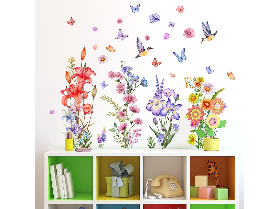 Rebe-adhesivos De Pared Con Flores Mariposas Y Aves Para Sala Dormitorio Y Oficina Hogar Decoración