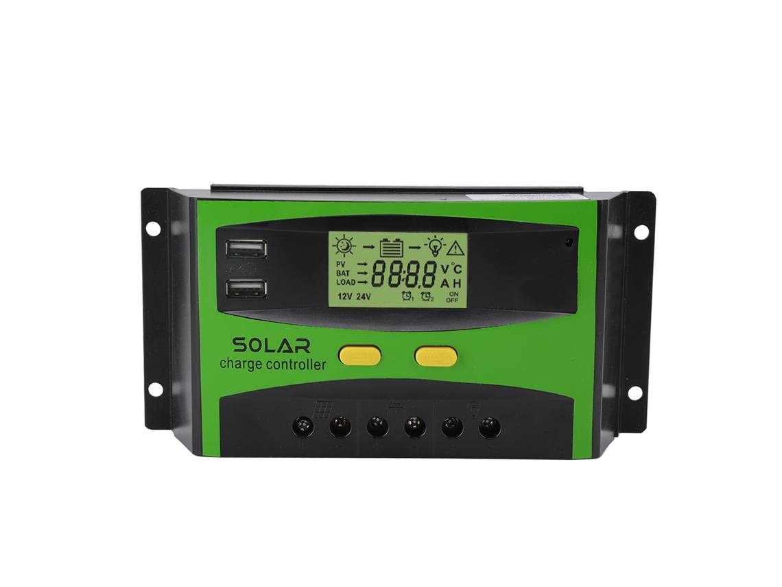 2026 Store-controlador De Carga Solar Pwm 12v/24v 30a Con Lcd Y Usb Doble Botón Para Jardín Hogar 360w/720w