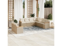 Conjunto de 9 sofás de jardín con cojines de mimbre beige de Dkd Home Decor
