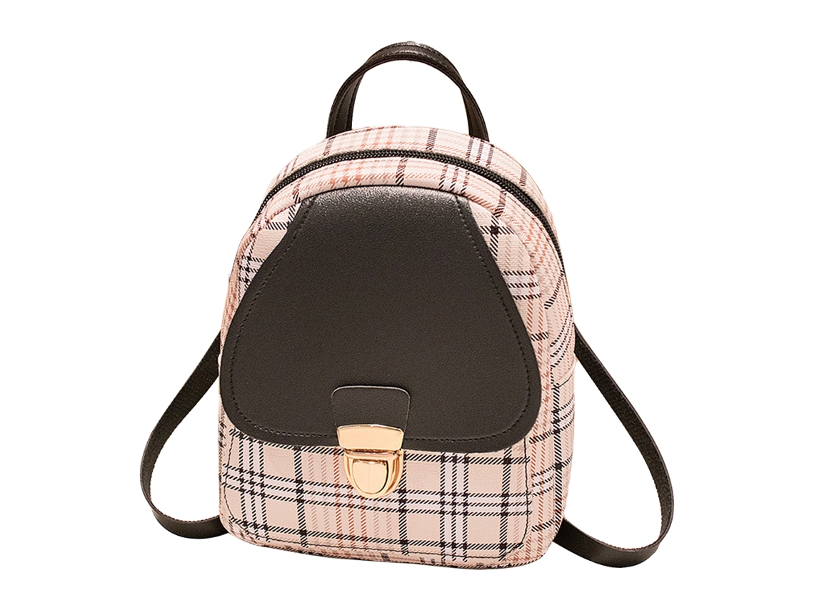 Mini Mochila Para Adolescentes, Bolso De Hombro A Cuadros De Piel Sintética Para Chicas, 16*6*21cm