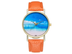 Reloj De Pulsera Unisex De Cuarzo Con Elegante Esfera Redonda (naranja)