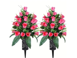 VIVILIYYA Flores Artificiais Para Cemitério Com Vaso, 2 Unidades, Rosa Lírio Para Túmulos E Decoração De Lápides
