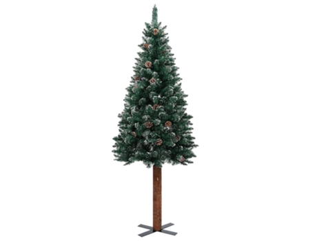 vidaXL Árbol de Navidad estrecho con madera real y nieve 210 cm verde