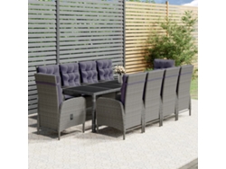 11 Piezas Conjunto De Jantar Para Jardim Vime Pe Cinzento Dkd Home Decor