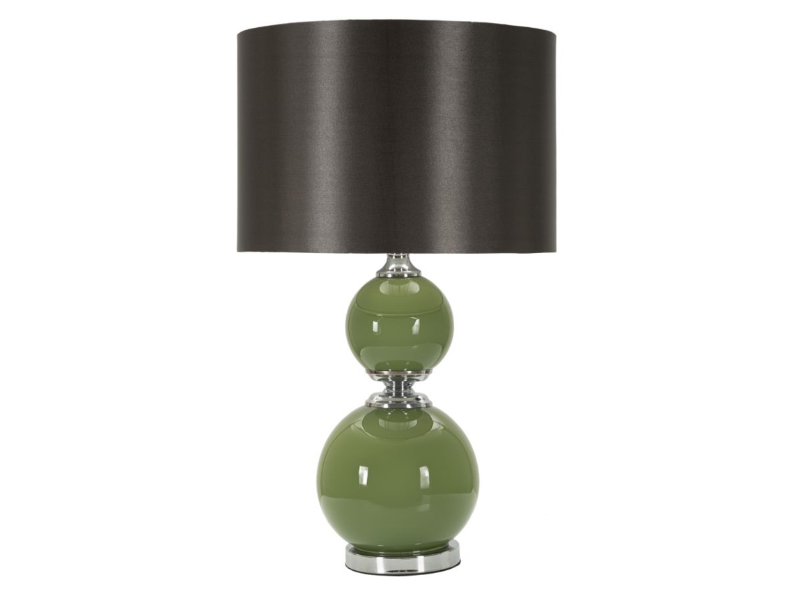 Lámpara De Mesa Moderna Eva Two - Base De Cristal Verde Y Pantalla De Terciopelo Negro - 65 Cm, Diseño Elegante Y Compacto
