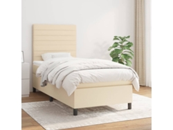 Cama Box Spring Con Colchón Tela Color Crema 90x190 Cm