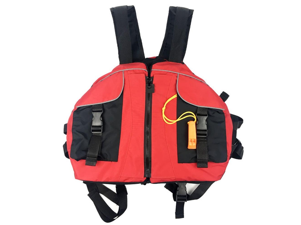Chaleco salvavidas impermeable para adultos con marcas reflectantes ajustables y silbato para pesca y navegación.