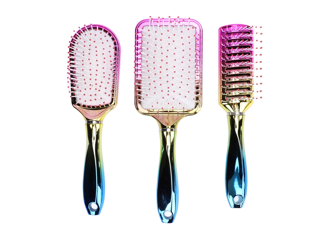 Set De 3 Cepillos De Pelo De Paddle Con Electroplatado Degradado Para Estilismo