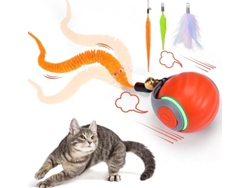 Pelota interactiva para gatos Siurn con 3 colas y 2 velocidades, color naranja