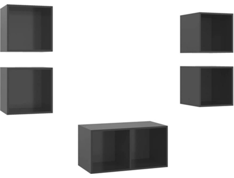 Conjunto 5 Muebles de salón VIDAXL madera de ingeniería gris con brillo