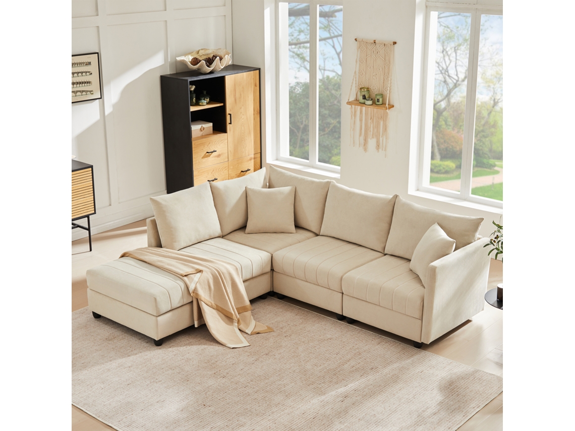 Sofá Esquinero Modular De 5 Plazas Con Otomana.