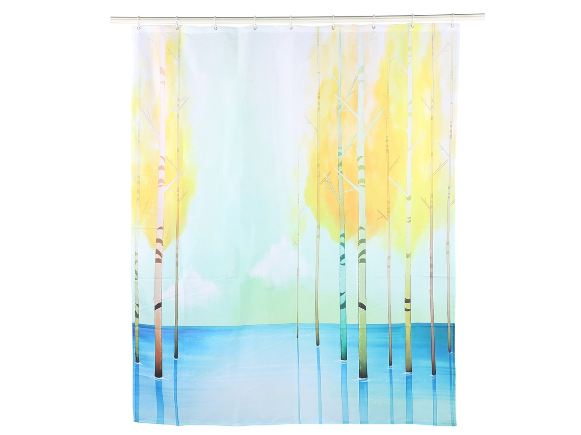 Cortina de ducha impermeable y resistente al moho con diseño de árbol pequeño, 150 x 180 cm, con ganchos para decoración de baño.