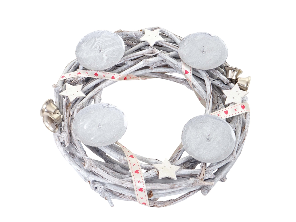 Corona de Adviento redonda, decoración navideña de mesa de madera, Ø 30 cm, blanco grisáceo, velas no incluidas 04_0002564