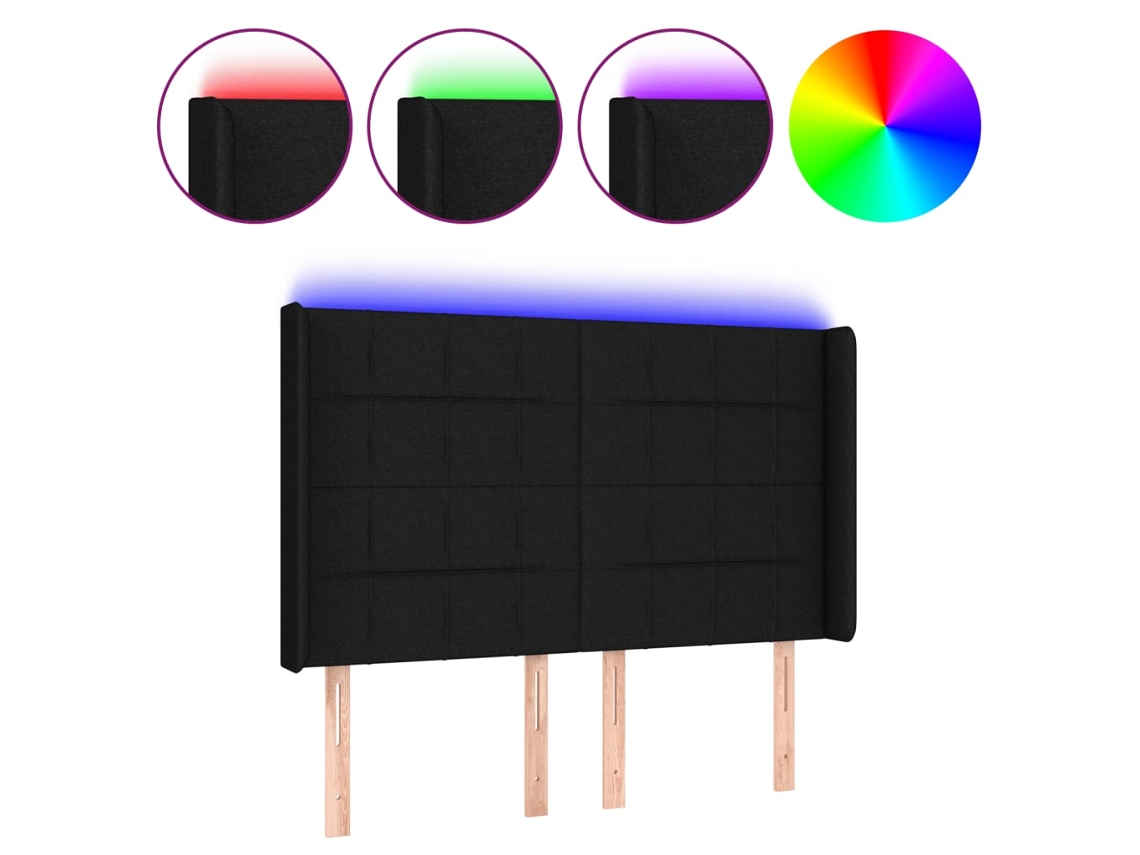 Cabecero con luces LED, tela negra, MAISON EXCLUSIVE (147x16x118 cm)