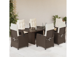 Juego de comedor de jardín de 7 piezas con cojines de mimbre marrón DKD Home Decor