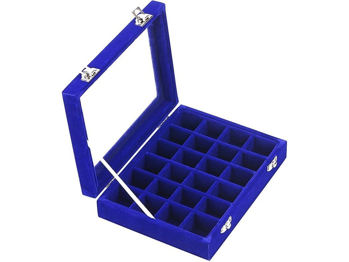 Caja Organizadora De Joyas Con Tapa De Cristal Y Terciopelo Para Guardar Anillos Y Pendientes (azul)
