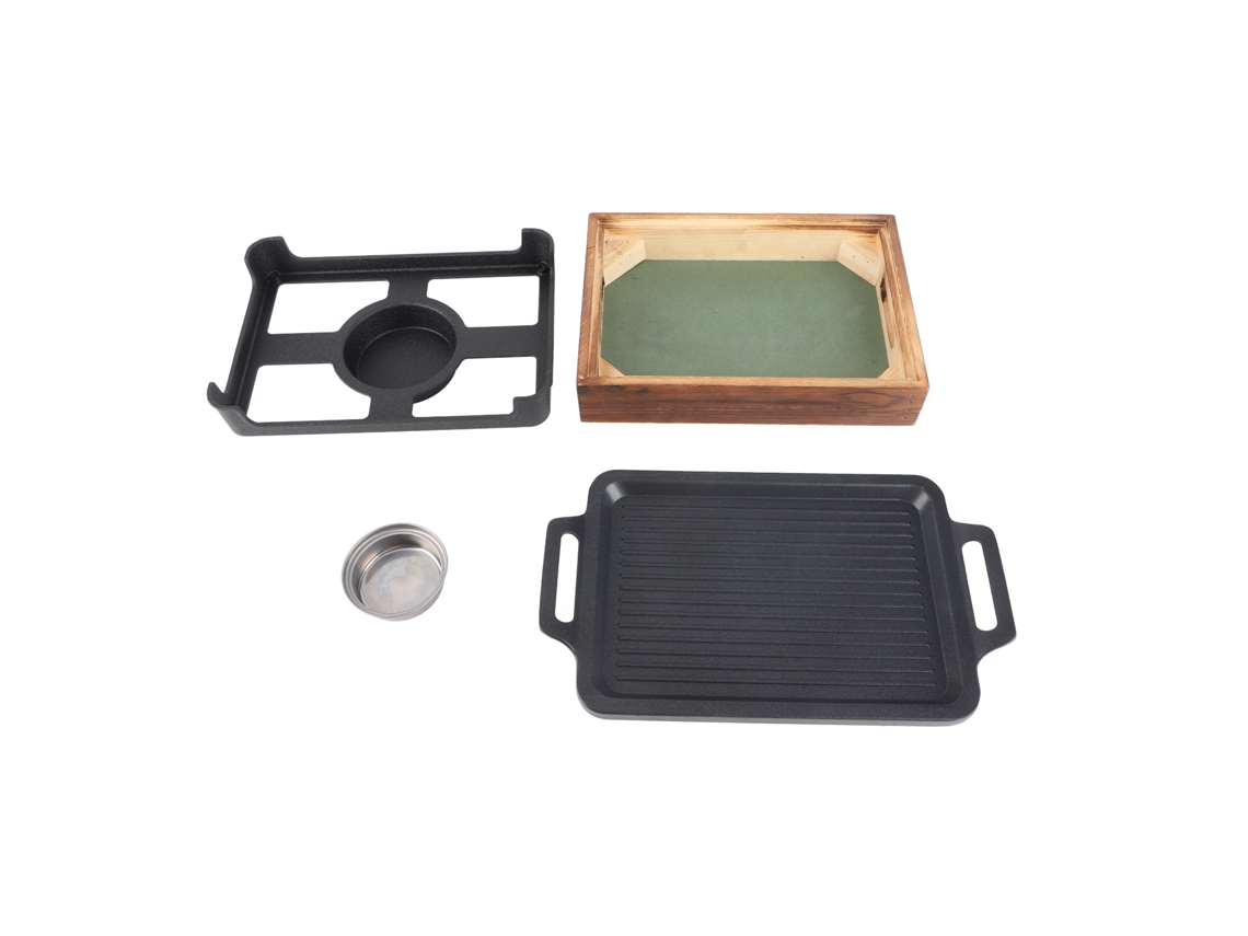 Parrilla de sobremesa para barbacoa, base de madera antiadherente, estufa de alcohol portátil, parrilla compacta para restaurante, hogar y camping.