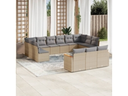 Conjunto de sofá de jardín de 13 piezas con cojines, mimbre beige mixto, DKD Home Decor