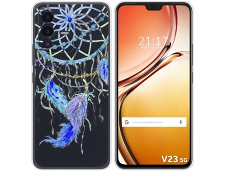 Carcasa para Vivo V23 5G TUMUNDOSMARTPHONE Dibujos Transparente Plumas Multicolor