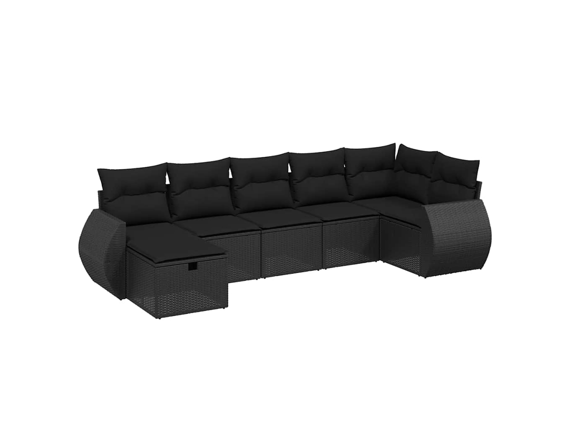 Maison Exclusive - Set De Comedor De Jardín 7 Pzas Y Cojines Ratán Sintético Negro