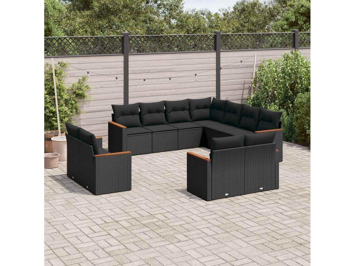 Conjunto de sofá de jardín de 11 piezas con cojines de mimbre sintético negro de DKD Home Decor