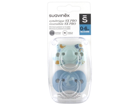 Chupete Conjunto de 2 Con Tetina Simétrica Sx Pro 0 a 6 Meses Modelo: Conejo Azul SUAVINEX