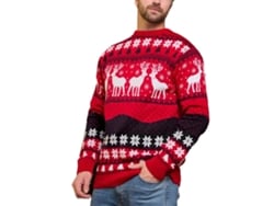 Suéter Rebe-Winter com estampa de renas e flocos de neve natalinos, gola redonda, manga comprida, tricô quente, vermelho, tamanho GG para homens.