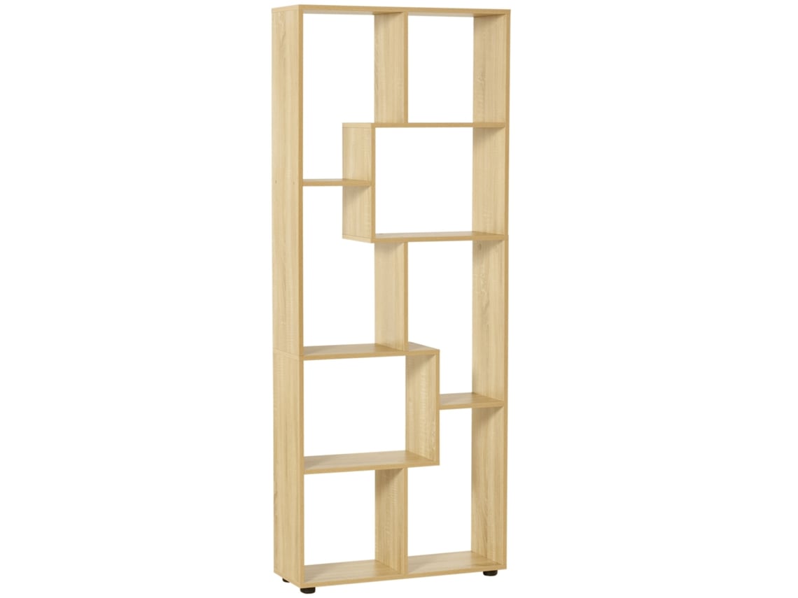 Estantería en zigzag, diseño contemporáneo, 7 estantes, madera natural.