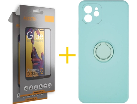 Carcasa + 2 Protectores de Pantalla para iPhone 12 ACCETEL Verde Agua