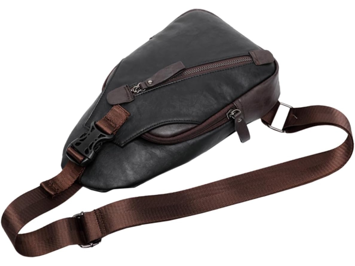 Bolso De Hombro Creativo Para Hombre En Piel Sintética Negra Ligera, Bolso De Pecho Versátil Para Salidas.