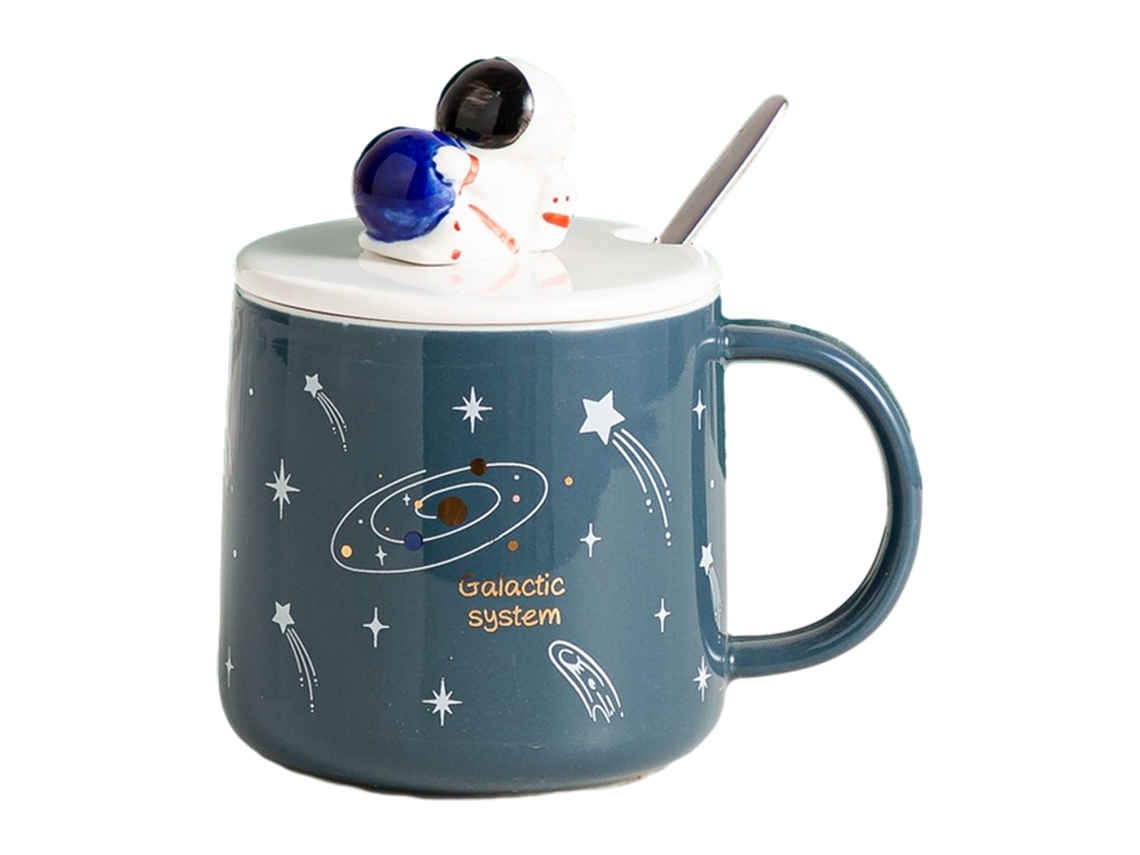 Taza de astronauta creativa de 350 ml con tapa y cuchara Taza de leche para estudiantes NEVEANCE