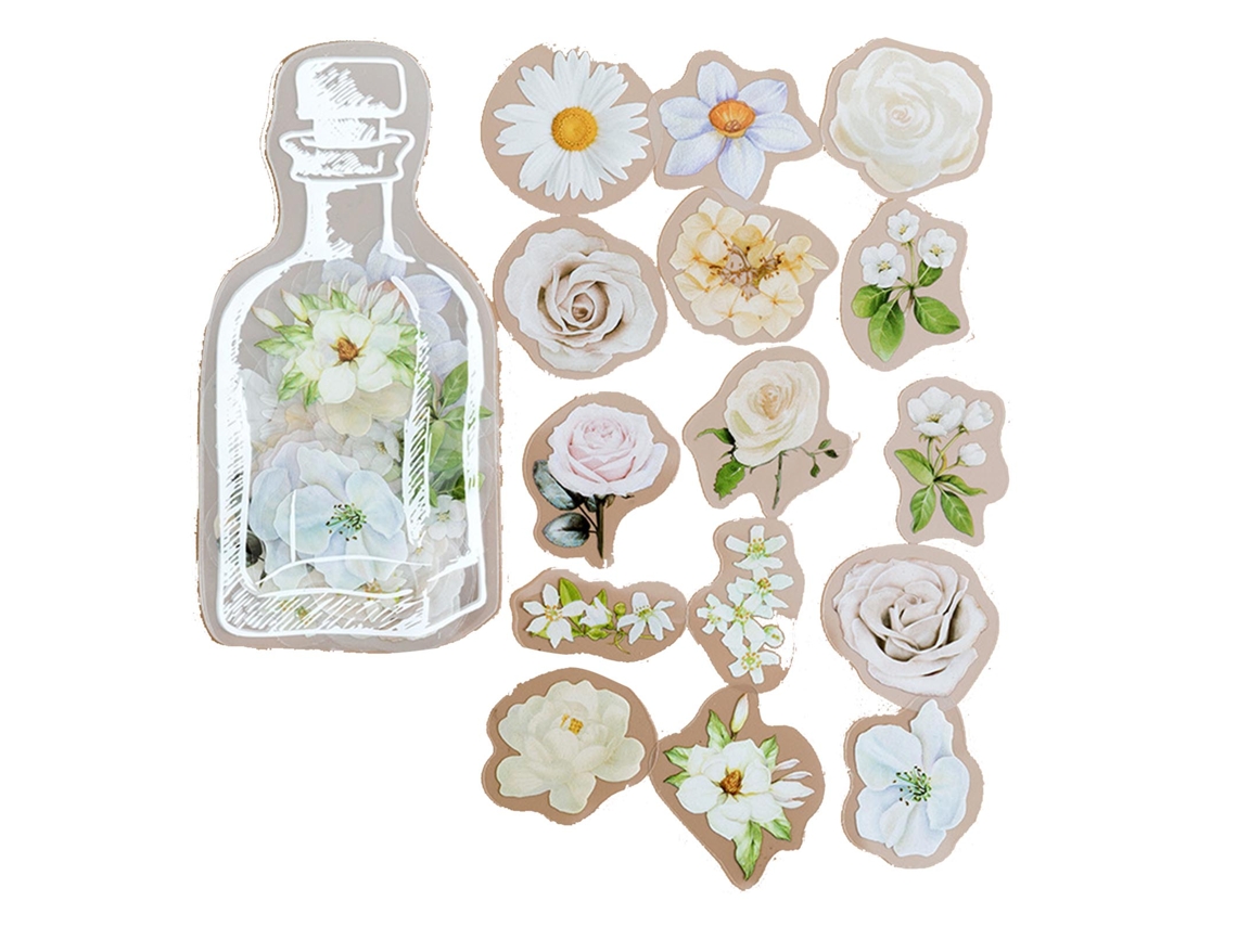 35 pegatinas decorativas de alta transparencia para scrapbooking, agendas y calendarios, con diseño de flores blancas.