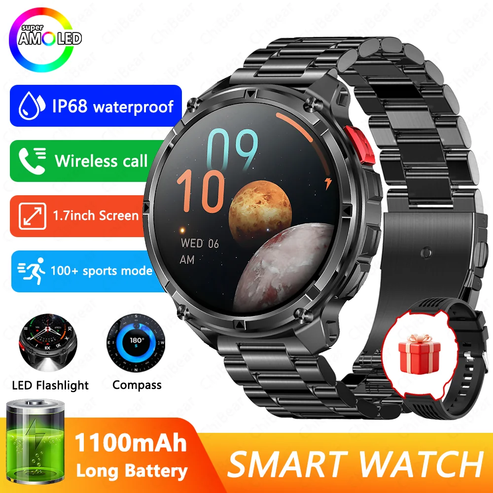 Smartwatch MDUG con Gps, À Prova D'água, Bluetooth y Chamadas (aço negro)