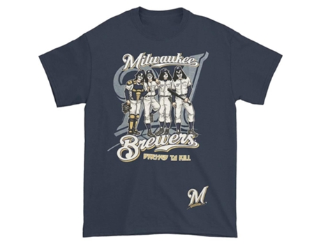 Camiseta ROCKINSTONE de los Cerveceros de Milwaukee de KISS Dressed To Kill (S)