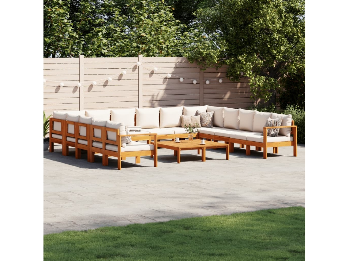 Conjunto This 10 Piece Sofás De Jardin Com Almofadões Acácia Macíça Dkd Home Decor