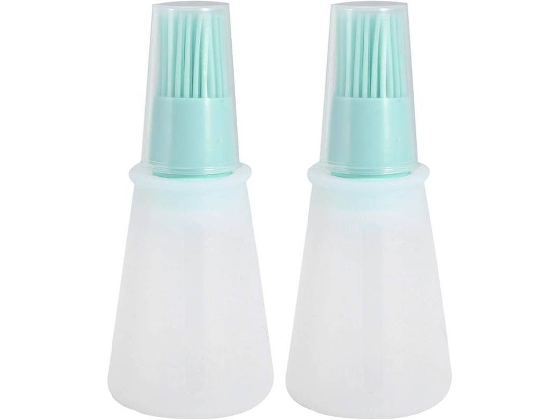 Juego de 2 botellas de aceite de silicona Rebe con cepillo y tapa resistente al calor para cocina (verde)