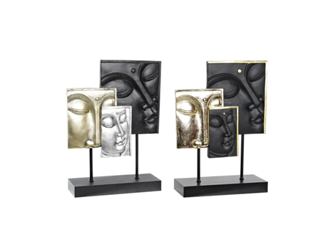 Figura Decorativa DKD HOME DECOR 22,5 x 8 x 30,7 cm Negro Dorado Buda Oriental (2 Unidades)