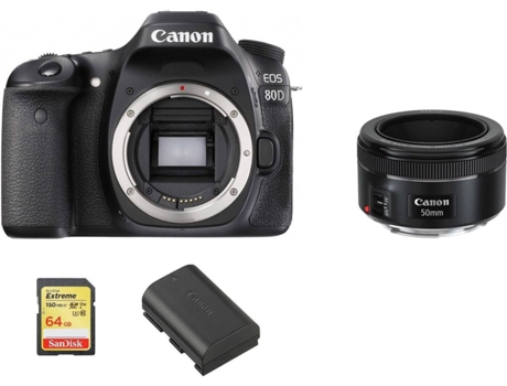 Cámara Reflex CANON EOS 80D + Objectivo EF 50mm F1.8 STM + Tarjeta SD 64GB + Batería LP-E6N (APS-C)