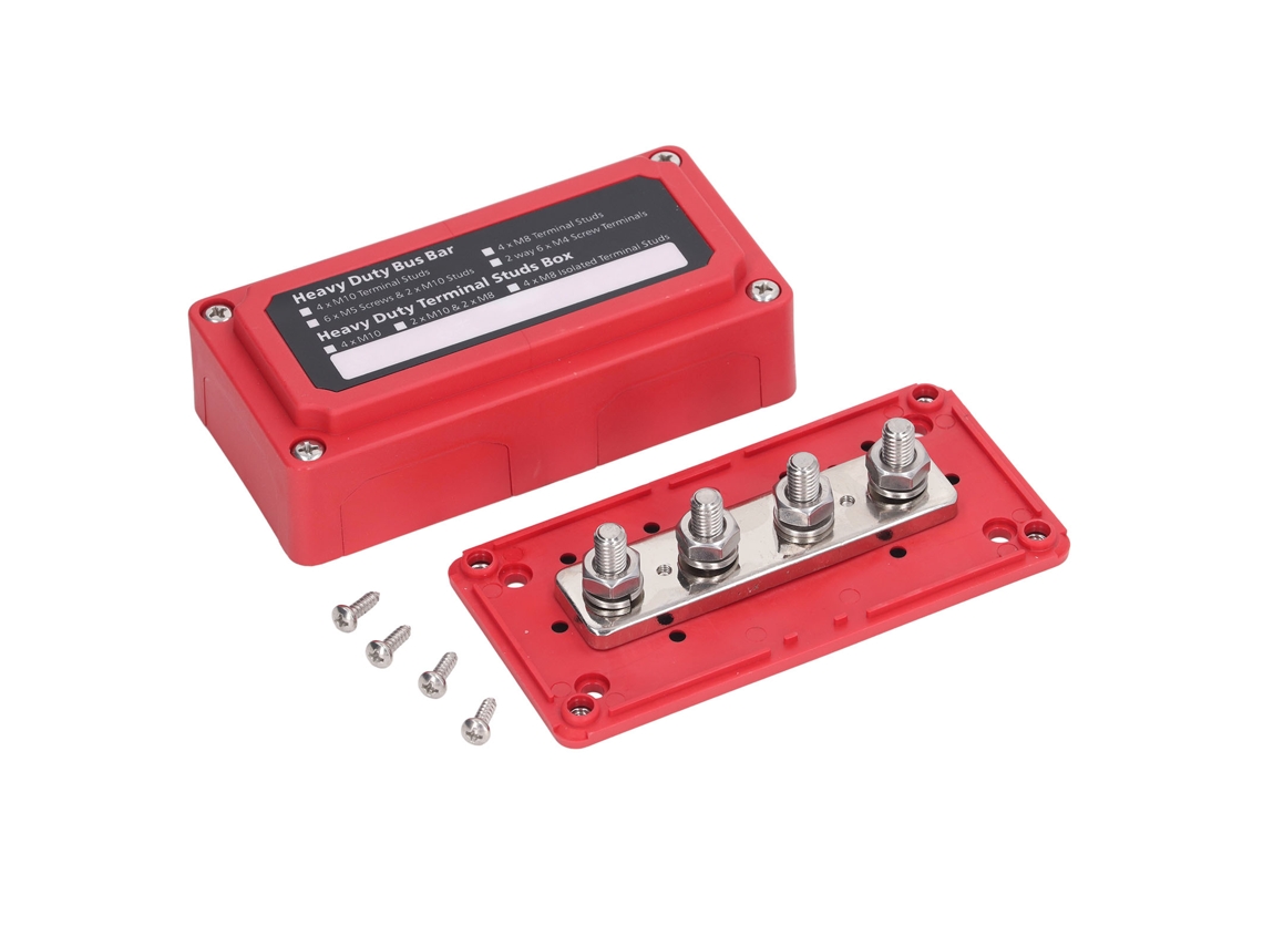 Caja De Barra Bus Con Tornillos Terminales M10 Bloque De Distribución De Potencia 48v 300a Rojo