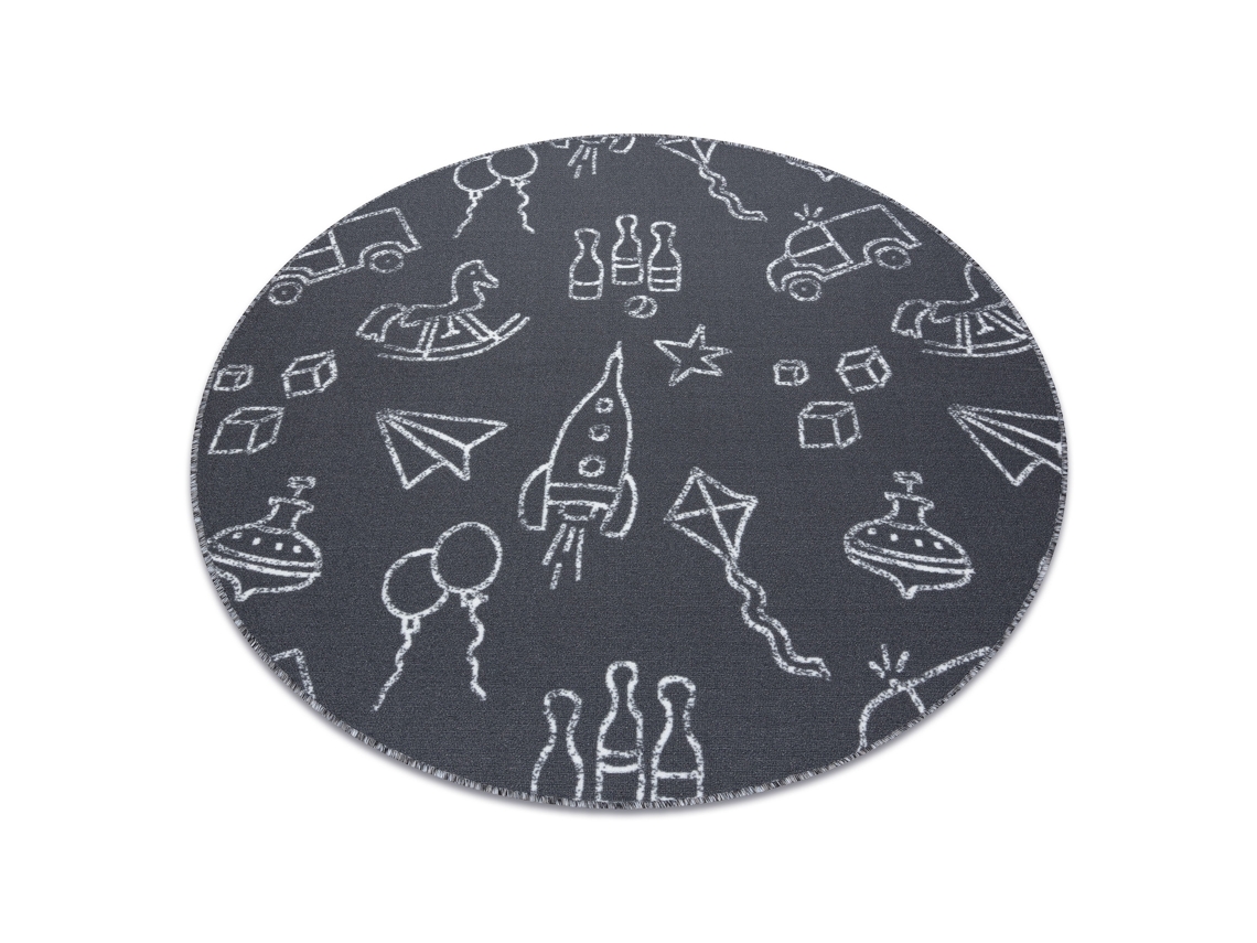 Alfombra Para Niños Toys Circulo Juguetes, Divertido - Gris (circulo 100 cm)