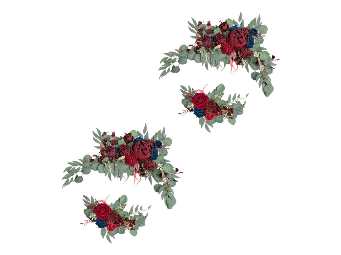 Corona de flores artificiales estilo granja, 2 coronas rojas slowmoose
