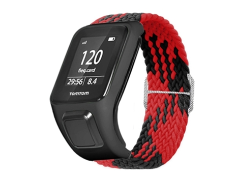 Correa de nailon tejido elástico ajustable para TomTom Runner 2/Runner 3/Spark/Adventurer - rojo/negro